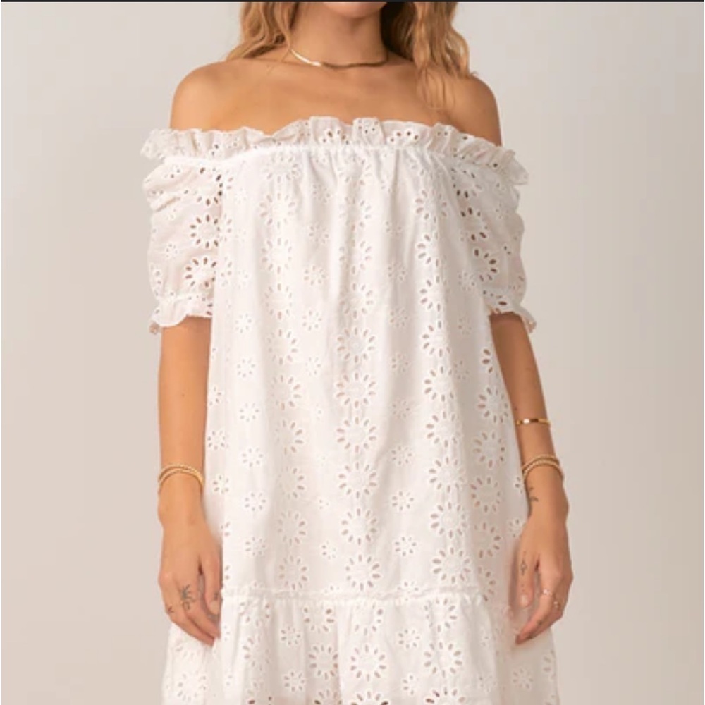 Elan white eyelet off the shoulder summer dress